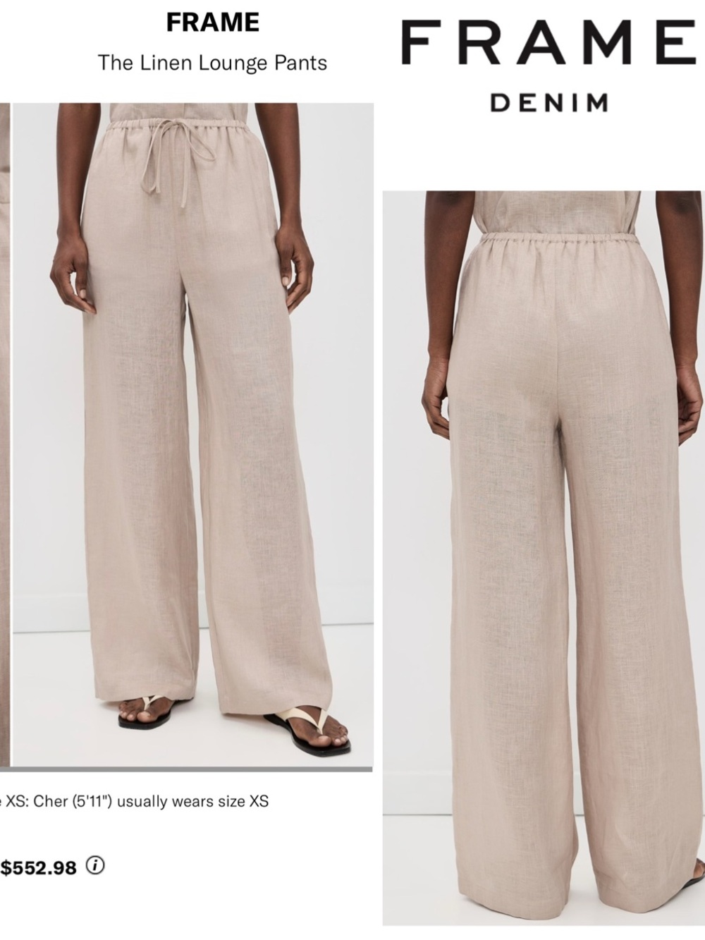 NWOT FRAME Denim Linen Wide-Leg Pants in Light Taupe